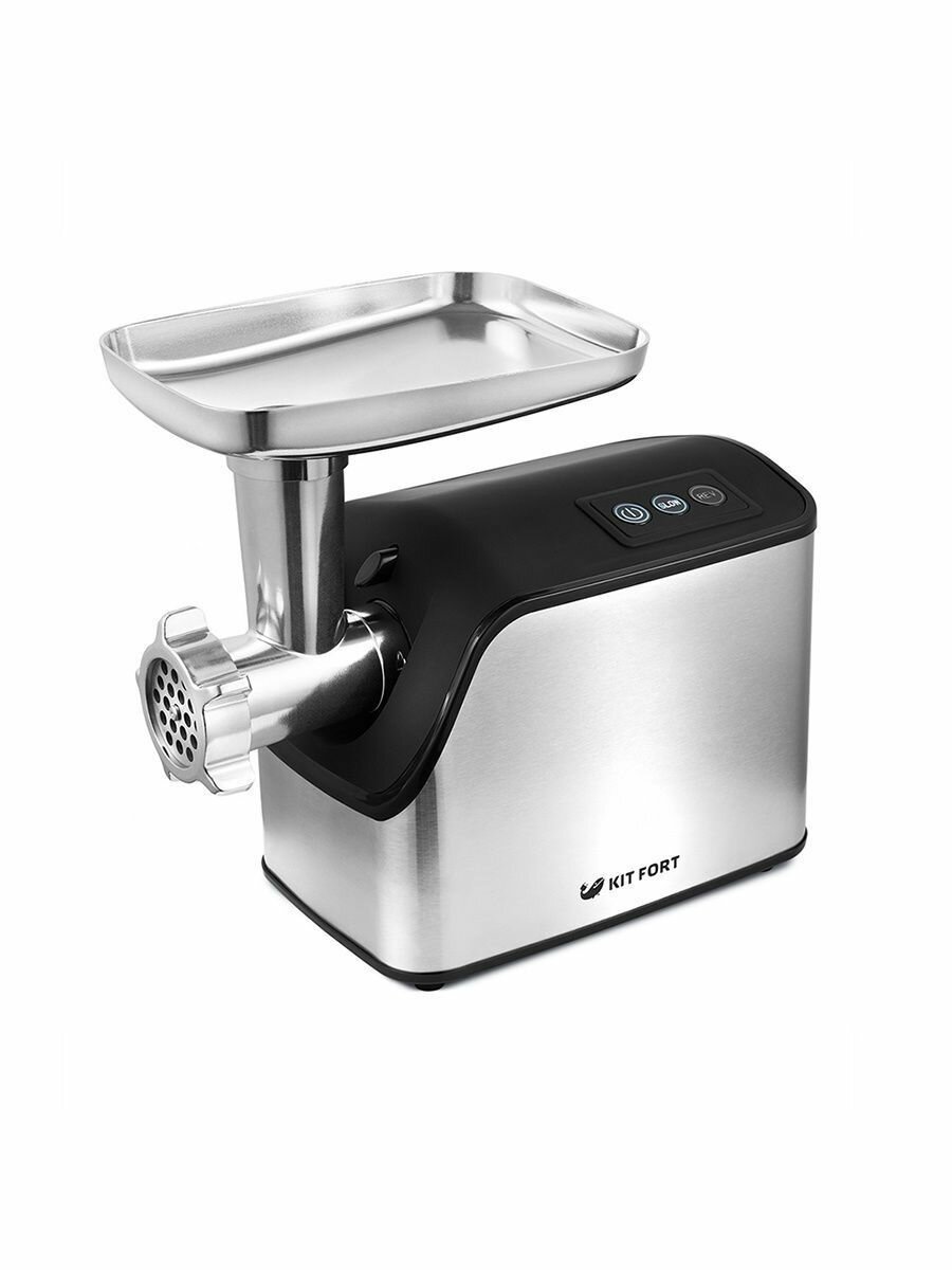 Мясорубка электрическая Kitfort KT-2103 1800 Вт 2.3 кг/мин 2 скорости и реверс 3 решетки для фарша насадки для кеббе и колбас серебристый/черный