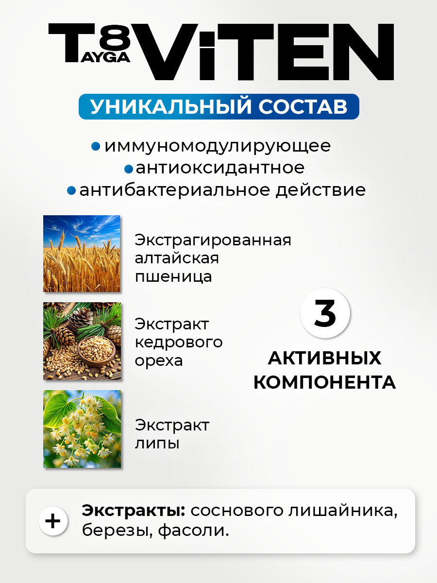 Изображение Иммуностимулятор T8 Viten/Витен/Tayga8. Противовоспалительный эффект. Антимикробное, противовирусное действие. Порошок, монодоза, 5 шт.