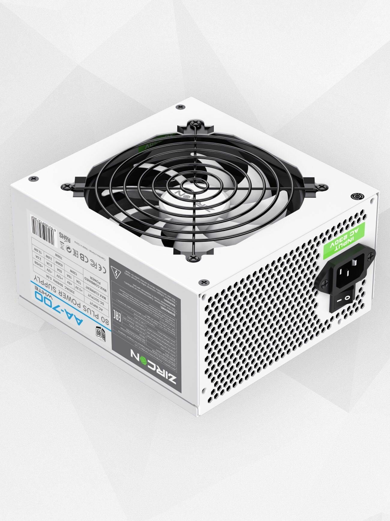Блок питания для ПК 700W Белый ATX ZIRCON AA-700-White, 20+4pin 4+4pin 2*6+2pin 6*SATA 3*MOLEX вентилятор 120мм — фото 1