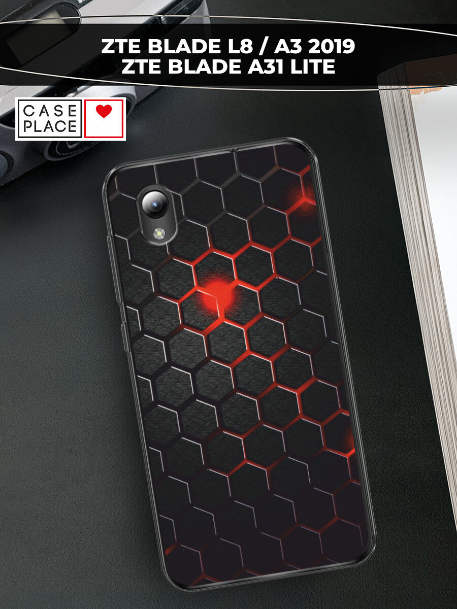 Чехол на ZTE Blade A3 (2019) / ЗТЕ Блейд A3 (2019) с принтом Фон соты красные