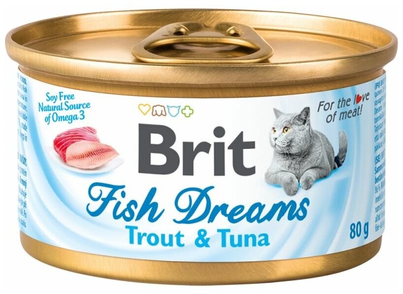 Влажный корм для кошек BRIT Fish Dreams Tuna & Salmon Лосось и тунец 12шт.*80г - фотография № 4