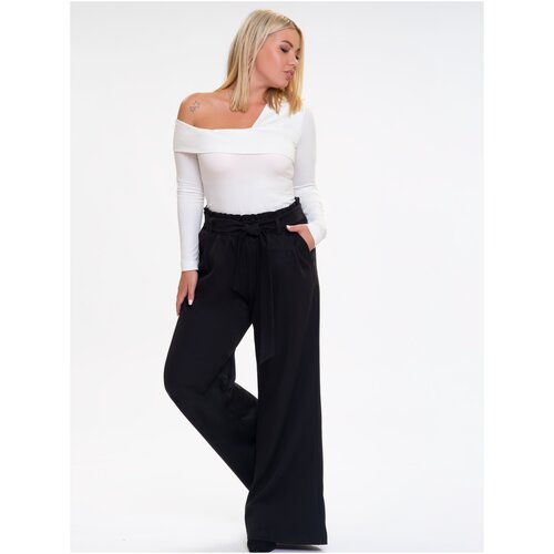 Брюки палаццо  With street, свободный силуэт, классический стиль, карманы, пояс на резинке, трикотажные, размер 44, черный