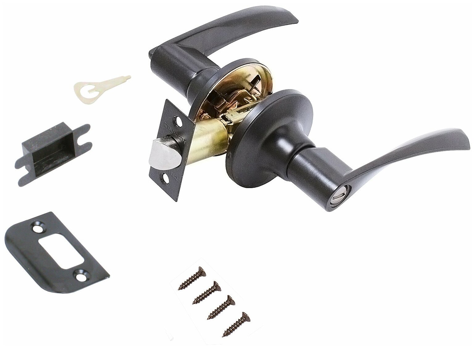 фото Ручка-защелка нажимная дверная с фиксатором стандарт 8901 BK BL черная