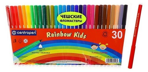 Фломастеры 30 цветов 2.0 мм Centropen 7550 Rainbow Kids, смываемые, линия 1.0 мм