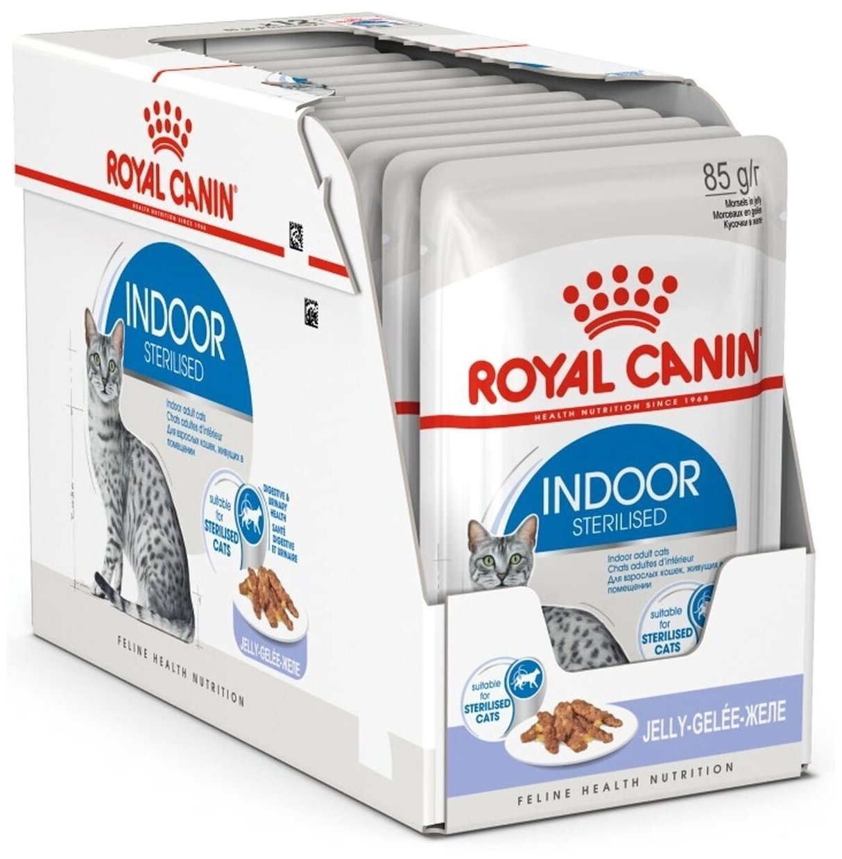 Влажный корм для стерилизованных кошек Royal Canin постоянно живущих в помещении 12 шт. х 85 г (кусочки в желе) - фотография № 1