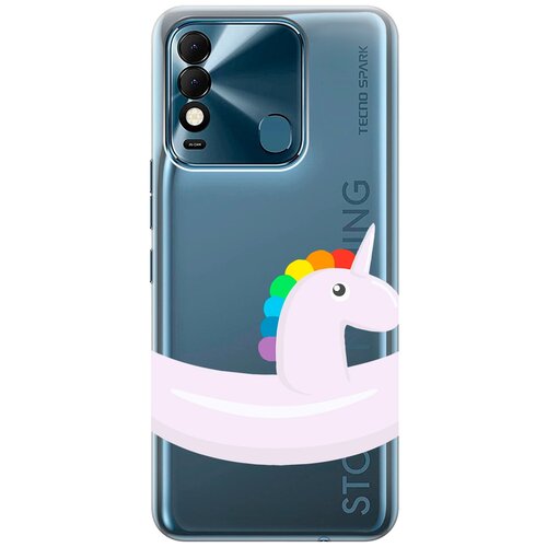 Силиконовый чехол с принтом Unicorn Swim Ring для Tecno Spark 8 / Техно Спарк 8