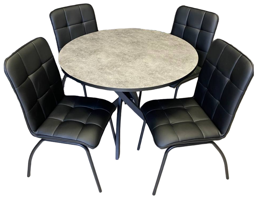 Обеденная группа NGVK Круглый стол Серый мрамор и 4 стула Ракушка цвет Черный ✔️