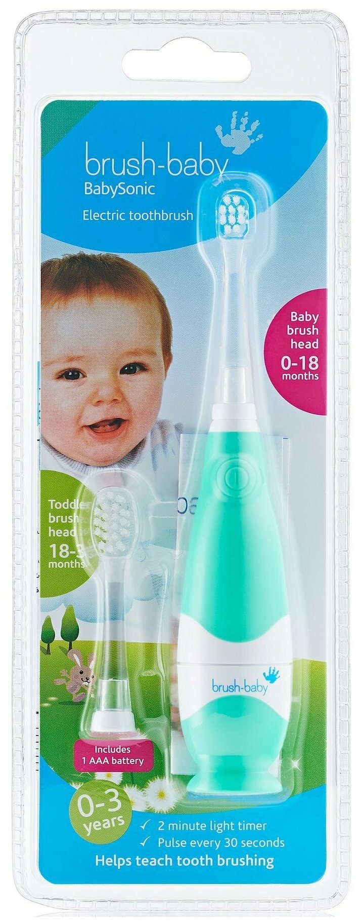Brush-Baby BabySonic звуковая зубная щетка, 0-3 года, бирюзовая - фотография № 3