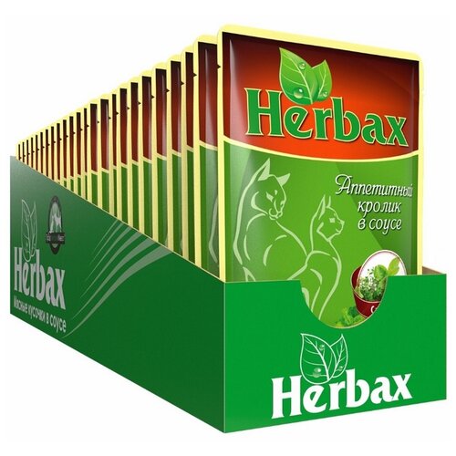 корм для кошек Herbax с кроликом 24 шт. х 100 г (кусочки в соусе)