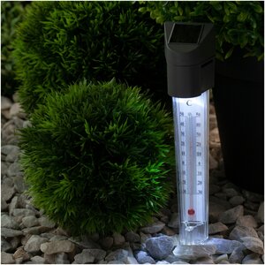 Садовый светильник ЭРА ERATR024-02 ЭРА-градусник на солнечной батарее, сталь, пластик, серый, 33 см арт. Б0038503 (1 шт.)