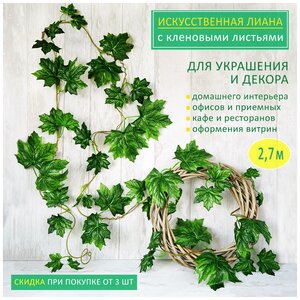 <b>Лиана</b> <b>искусственная</b> на стену кленовая гирлянда для декора, длина 2,7 м. 22 пары листьев <span>7 метра для вертикального озеленения и интерьерного декора. декоративная <b>лиана</b> представляет собой гибкую пластиковую лозу с равномерно распределенными текстильными листочками и спиральными усиками. всего на <b>искусственной</b> <b>лиане</b> 22 пары листьев четырех размеров: 4</span>