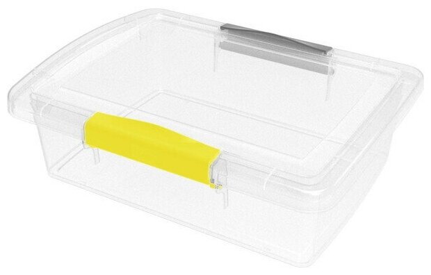 Ящик для хранения пластиковый прозрачный с защелками 1,25л « Laconic mini» желтый/серый - фотография № 1