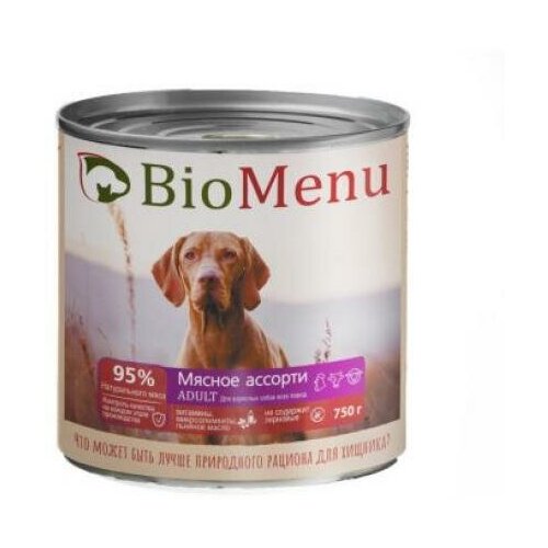 Консервы для собак BioMenu с тушеным мясным ассорти 750 г. баранина тушёная совок 250 г
