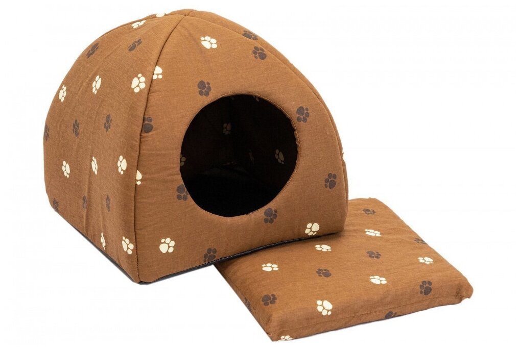 Домик для собак и кошек Дарэленд Юрта с подушкой коричневый хлопок 48 х 48 х 47 см (1 шт)