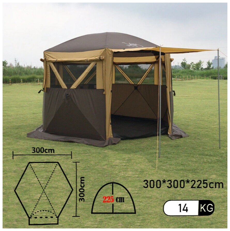 Шестиугольный шатер с полом 3,6*3,6 м. Mircamping 2905 (1 вход)