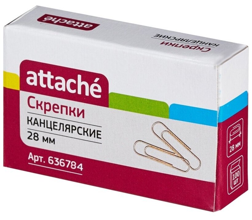 Скрепки Attache 28 мм, металлические, 100 штук (636784)