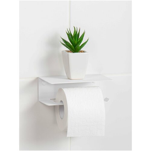 Держатель для туалетной бумаги и освежителя с полочкой настенный металлический белый полка в туалет