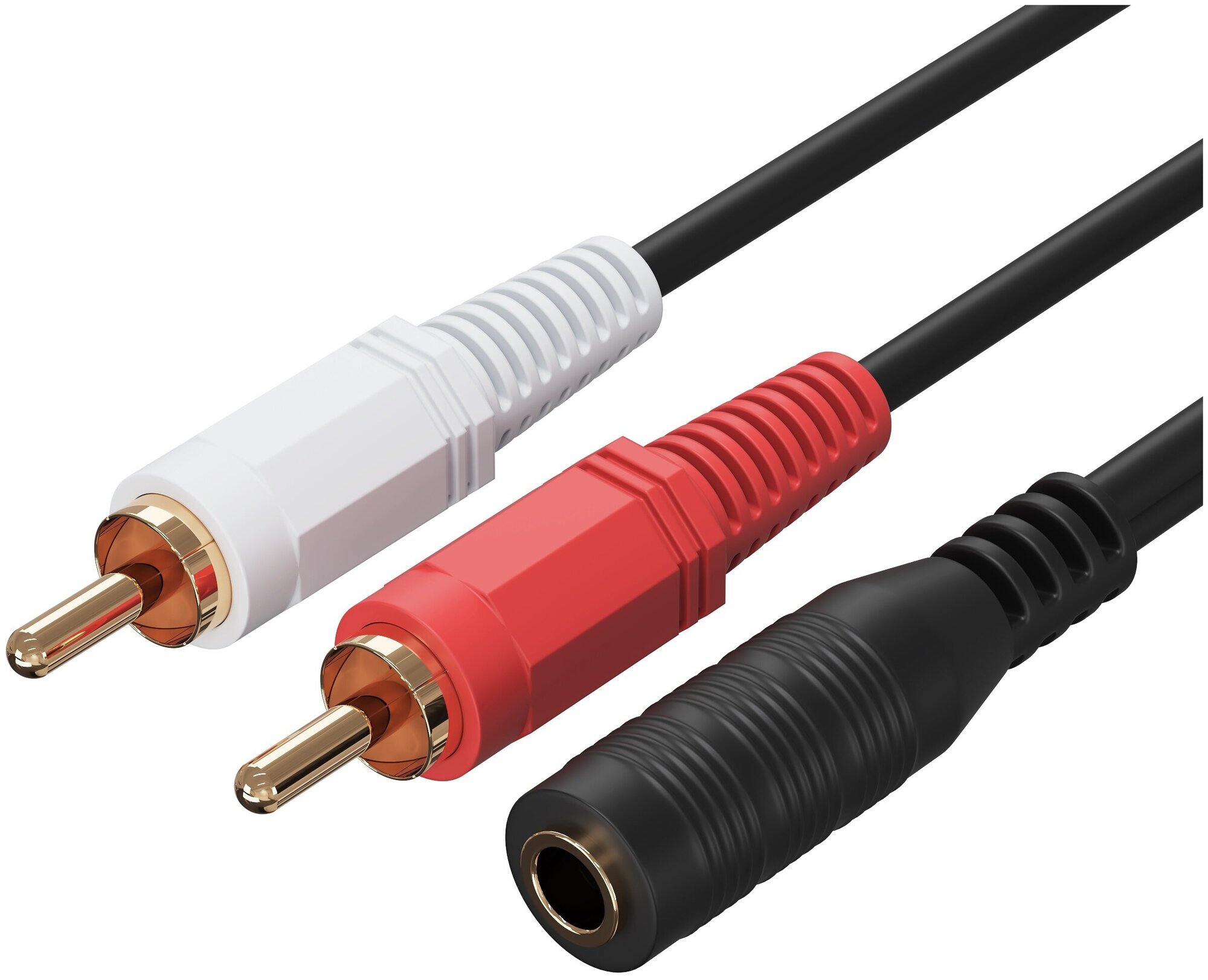 Аудио кабель переходник адаптер GSMIN AV11 Mini Jack 35 мм мини джек (F) - 2x RCA тюльпаны (M) (1 м) (Черный)