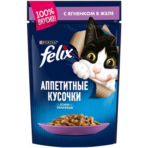 Влажный корм Felix Аппетитные кусочки для взрослых кошек, с ягненком в желе 85 г х 26шт