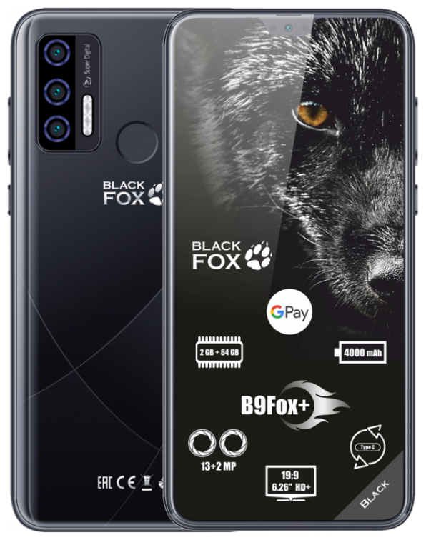 Смартфон Black Fox B9Fox+ 2/64 ГБ, Dual nano SIM, черный