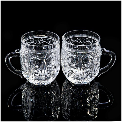 Набор из 2 кружек с рельефным орнаментом, стекло, СССР, 1970-1990 гг.