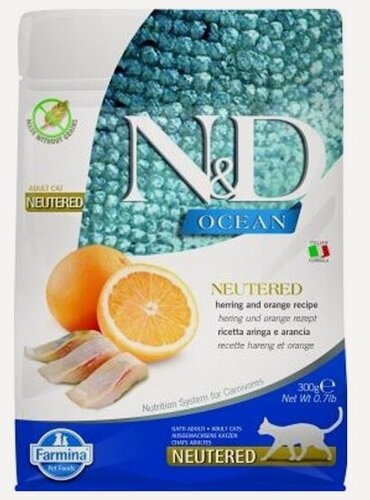 Изображение товара Корм сухой Farmina N&D Ocean сельдь и апельсин для стерилизованных кошек и кастрированных котов 300 гр