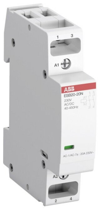 ABB Контактор ESB20-20N-01 модульный (20А АС-1 2НО) катушка 24В AC/DC, арт. 1SBE121111R0120