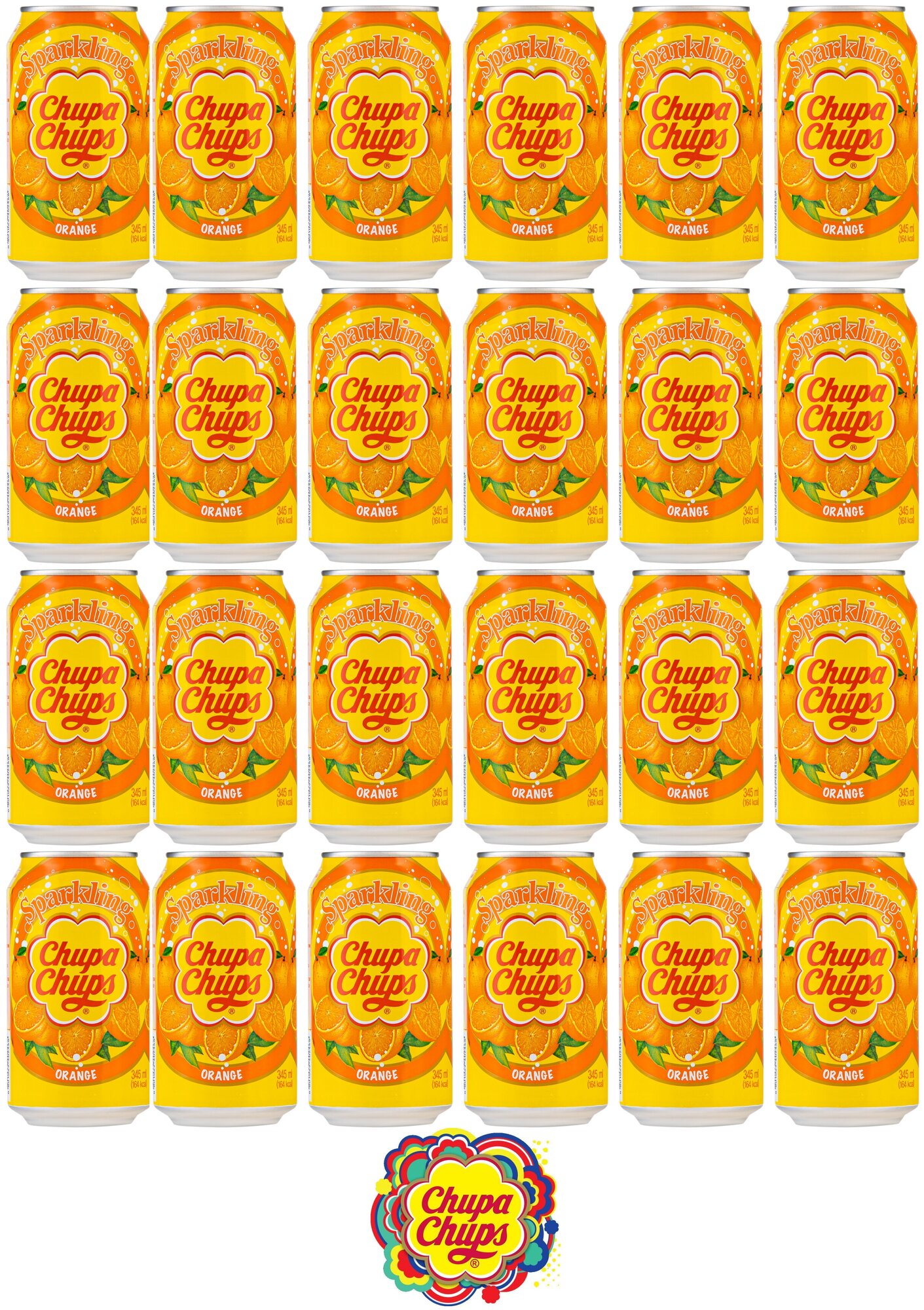 Газированный напиток Chupa Chups (Чупа Чупс) Апельсин , жестяная банка ( ЖБ ) 0.345 л., упаковка 24 штук - фотография № 1