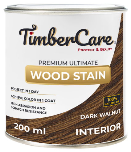 Масло для дерева и мебели TimberCare Wood Stain, быстросохнущие масла для дерева, пропитка для дерева для внутренних работ, Темный орех 0.2 л - фотография № 1