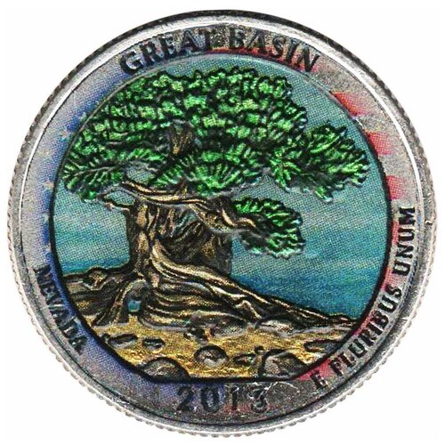 (018p) Монета США 2013 год 25 центов Грейт-Бейсин Вариант №2 Медь-Никель COLOR. Цветная