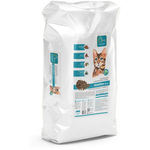 Сухой корм для кошек CLAN при чувствительном пищеварении, с рыбой, с индейкой 1.25 кг (суфле)
