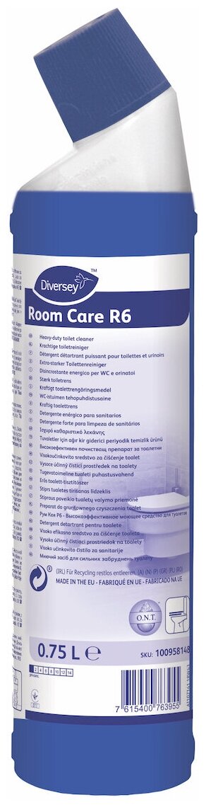 Сильнодействующее кислотное средство Diversey Room Care R6 для унитазов и писсуаров, 750 мл