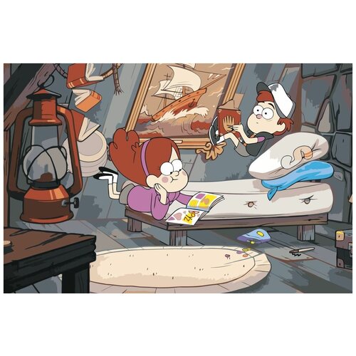 Картина по номерам на холсте с подрамником ЖПН Gravity Falls Гравити Фолз: Мейбл и Диппер 3 Раскраска 40x60 см, Мультфильмы Аниме