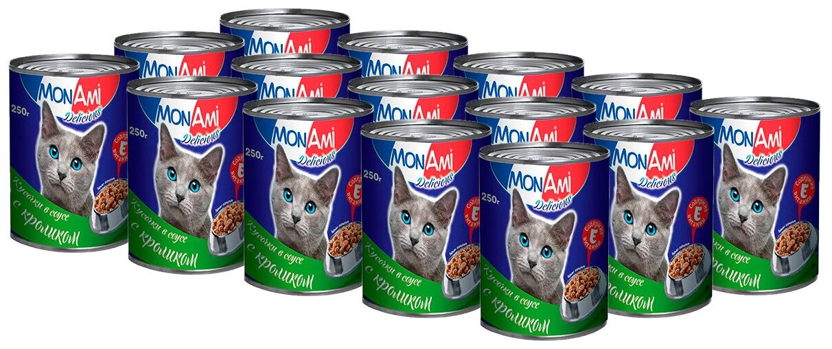 MON AMI для взрослых кошек кусочки в соусе с кроликом (250 гр х 15 шт)