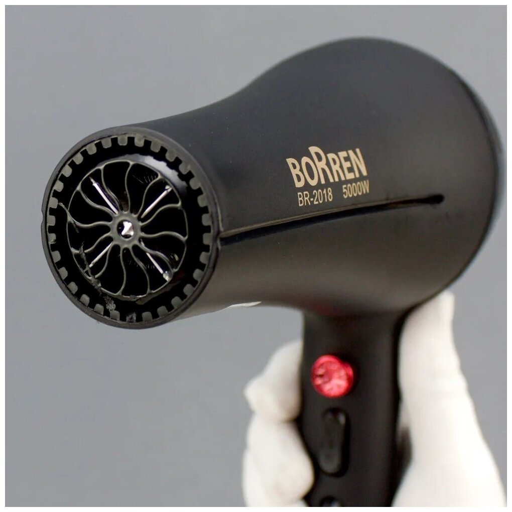Фен для укладки волос BoRren BR-2018/2 скорости/3 режима нагрева/кнопка холодного воздуха/2 насадки/реальная max мощность 3000 Вт/ионизация - фотография № 3