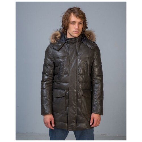 фото Куртка кожаная с капюшоном темно-коричневая 52 torras