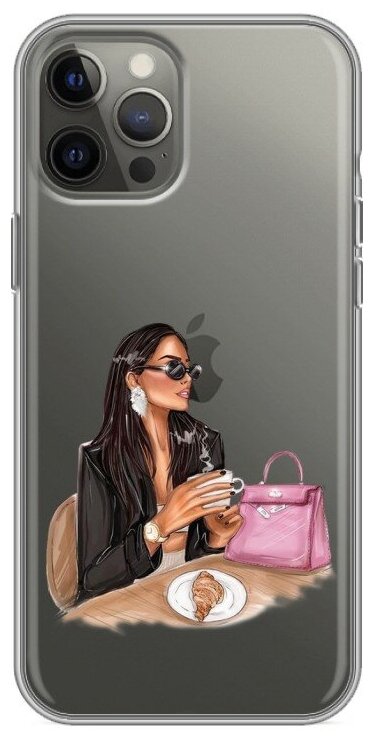 Полупрозрачный дизайнерский силиконовый чехол для Айфон 12 Про Макс / Iphone 12 Pro Max Девушка и кофе