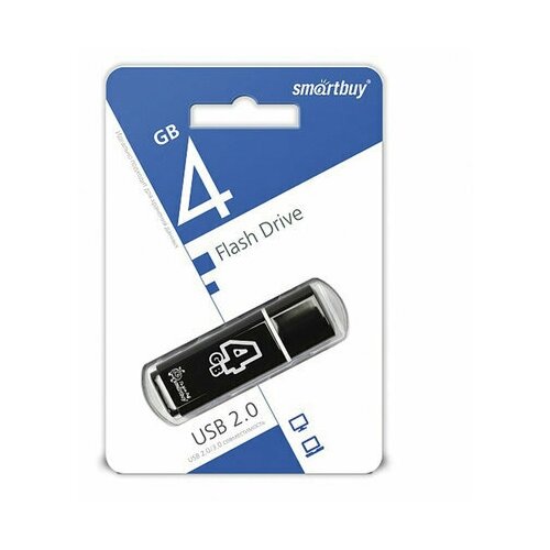 Флеш-диск 4 GB, комплект 3 шт, SMARTBUY Glossy, USB 2.0, черный, SB4GBGS-K