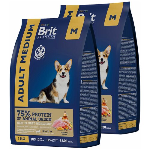 BRIT PREMIUM DOG ADULT MEDIUM для взрослых собак средних пород с курицей (1 + 1 кг)