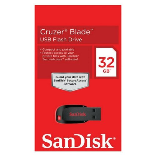 Флеш-диск 32 GB, комплект 50 шт, SANDISK Cruzer Blade, USB 2.0, черный/красный, SDCZ50-032G-B35