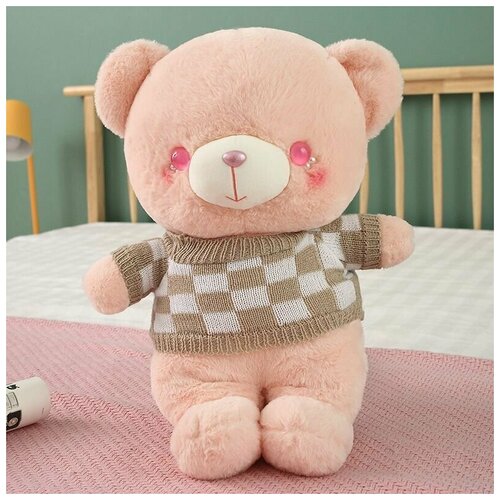 фото Мягкая игрушка медведь розовый в серой кофте/милые глаза с жемчугом 50см toy island