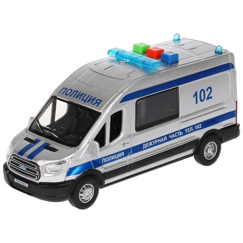полицейский автомобиль технопарк ford transit transitvan 16plpol wh 16 см синий белый Технопарк Технопарк Машина Полиция Ford Transit пластик, инерция, открываются двери, 16 см (свет, звук) TRANSITVAN-16PLPOL-SR