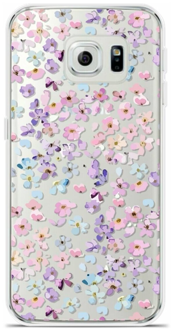 Силиконовый чехол на Samsung Galaxy S6 Edge Розовые цветы / для Самсунг Галакси С6 Эдж
