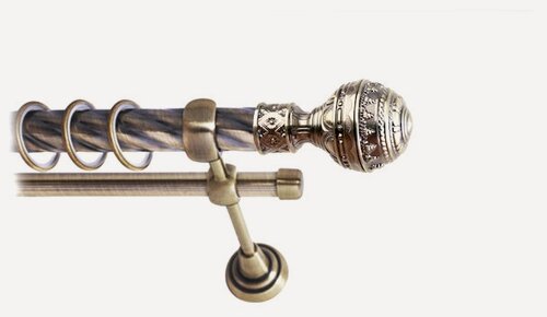 Изображение товара Карниз металлический Винтаж, 2-рядный, витой, D-25/16 мм, цвет Антик, 1,6 м.