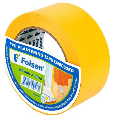 Лента малярная Folsen 50мм x 33м желтая PVC, арт.0243350