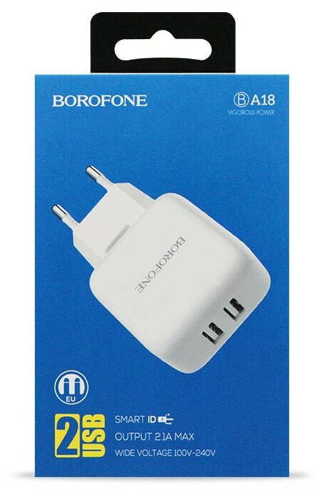 Сетевое зарядное устройство Borofone BA18 Vigorous, 2xUSB, 2.1A, белый Noname - фото №8