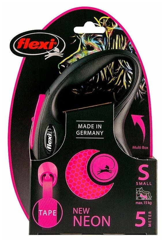 Поводок-рулетка Flexi New Neon S Tape, 5 м 15 кг розовый
