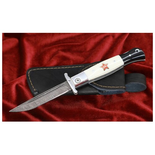 Складная финка НКВД со звездой, дамасская сталь, черно-белый акрил
