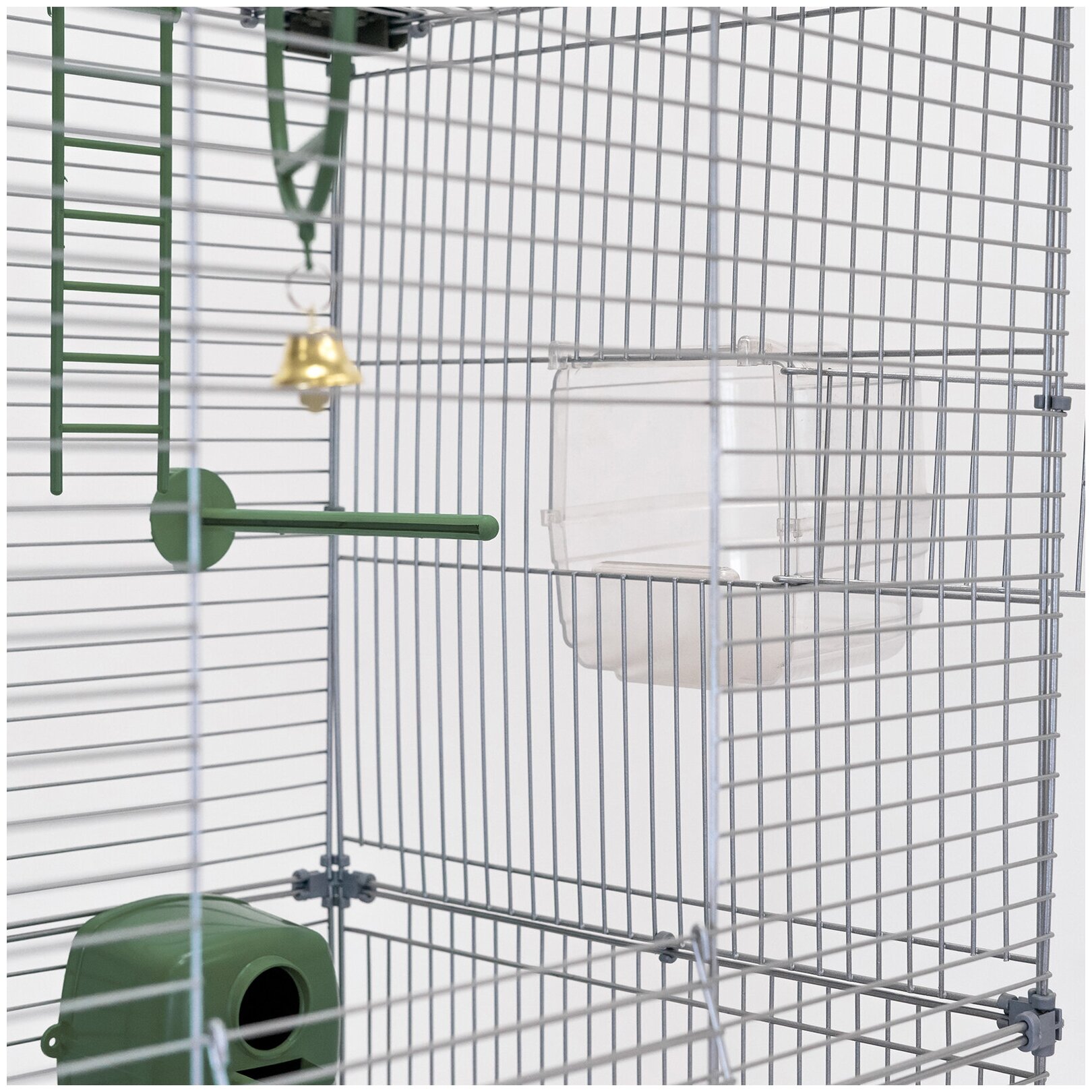 Клетка для птиц 88 х 58 х 40см: для попугая, для канарейки ЛОФТ-2 разборная "PetTails", 2 секции, шаг прута 12мм, изумрудная - фотография № 4