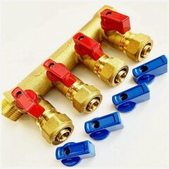 Изображение товара Коллектор 3/4x16x4 с шаровыми кранами 4 вых. для металлопластиковых труб,(красный+синий) TST